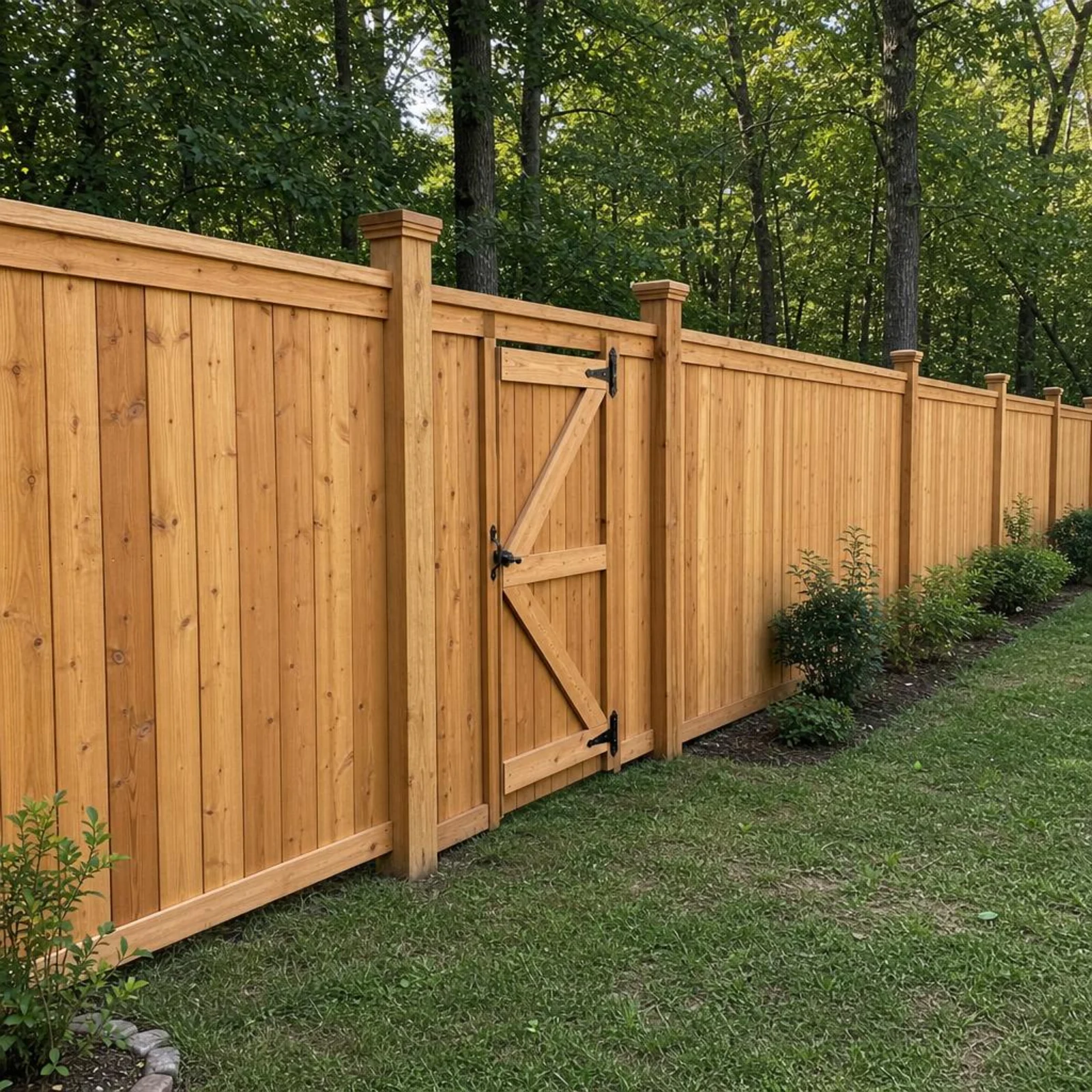 Cedar privacy fence and matching gate; AI-generated design inspiration