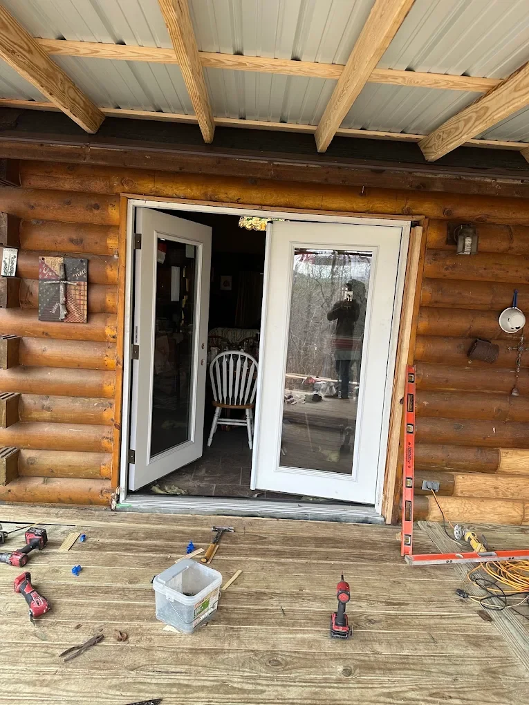 French door installation and surrounding trim