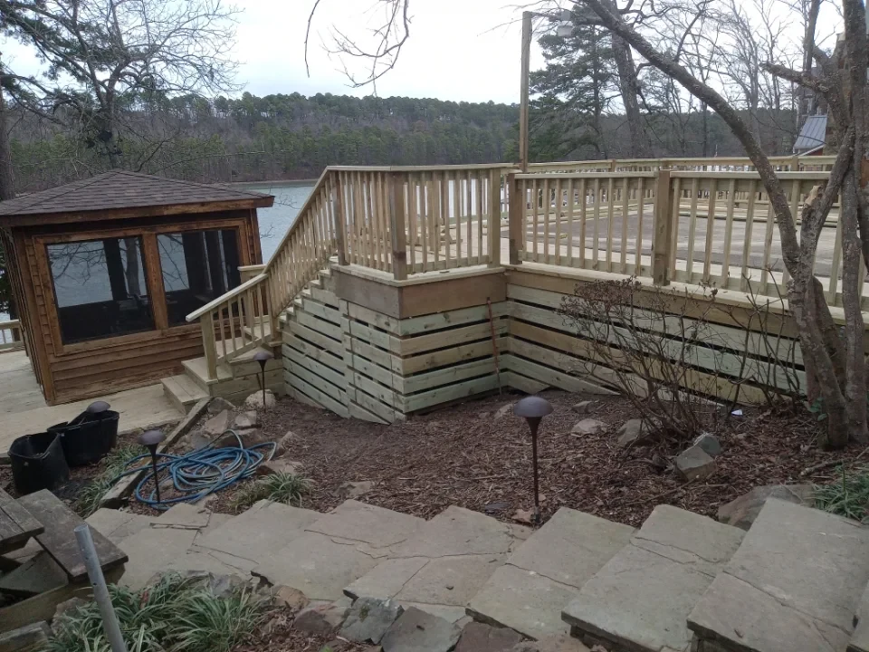Outdoor deck and railing overlooking the lake