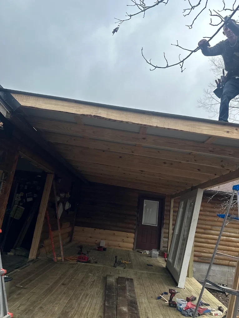 Covered patio roof and seating space