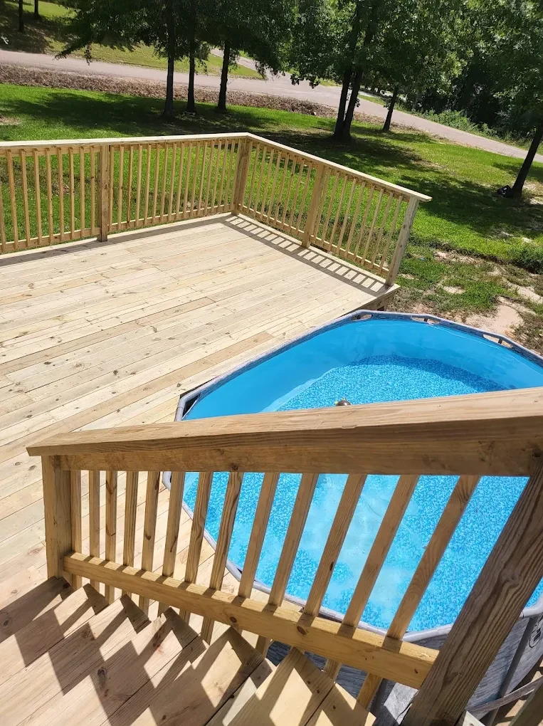 Pool deck and wood railings