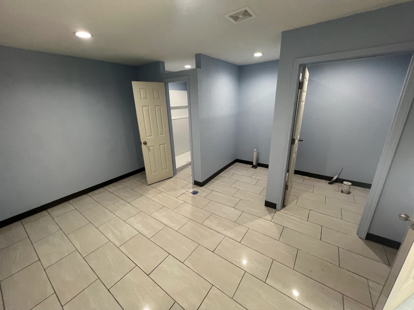 Tile flooring and painted interior walls